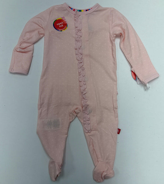 PIN DOT PINK RUFFLE PLACKET FOOTIE