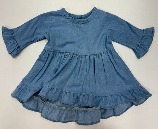 Light Wash Denim High Low Ruffle Tunic