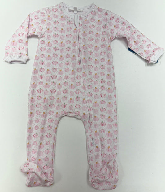 Precious Pumpkins Print Ruffle Zip Footie - Pink