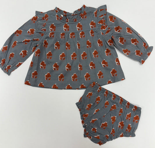 Floral Block Print Pinafore Set