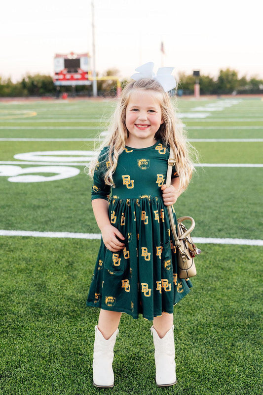 Baylor Green Bear Twirl Dress