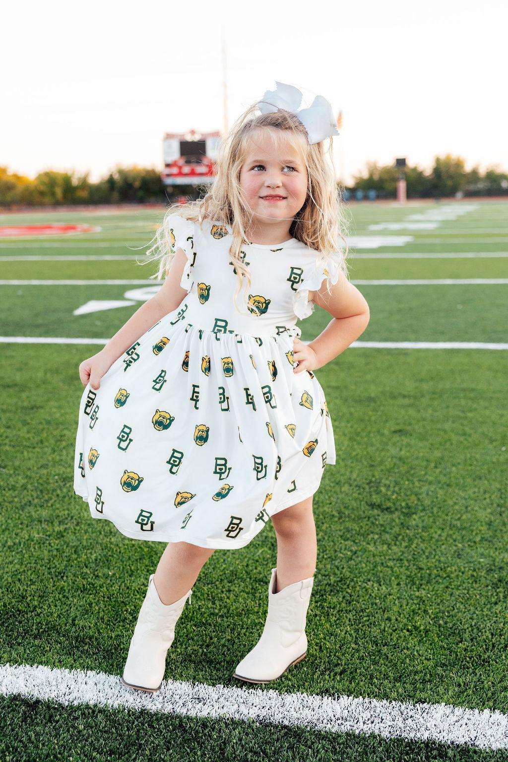 Baylor White Bear Flutter Sleeve Dress