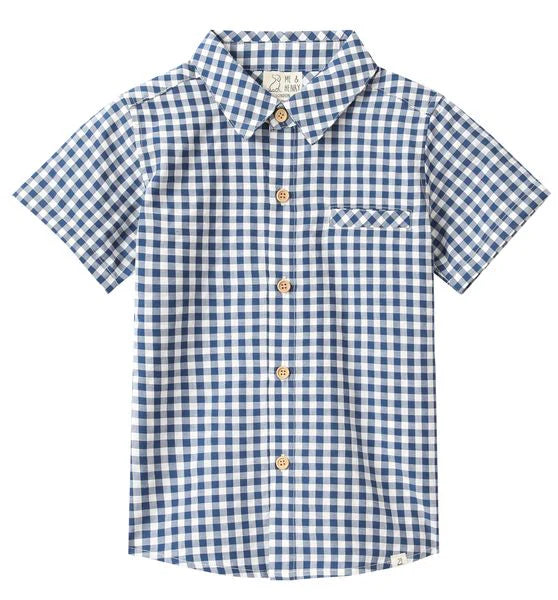 Newport Woven Polo - Navy White Plaid