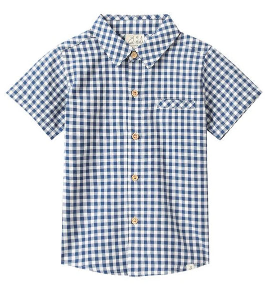 Newport Woven Polo - Navy White Plaid