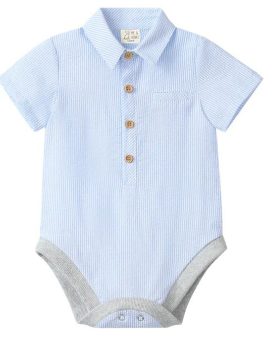 Helford Woven Onesie - Pale Blue Seersucker