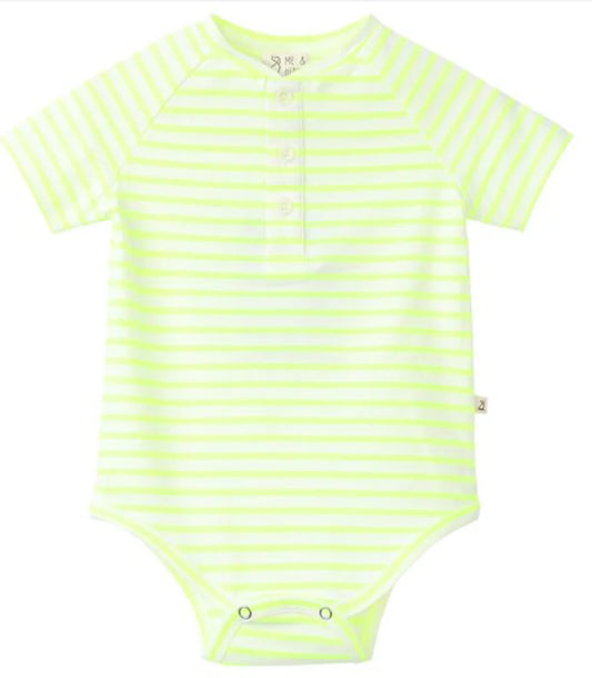 Raglan Jersey Onesie - Neon Acid Green Stripe