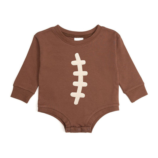 Football Lace Patch Long Sleeve Romper - Mocha