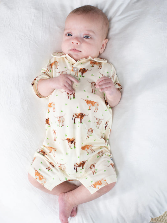 SS Polo Romper- Longhorns