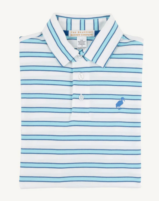 Prim & Proper SS Polo - Wht Belhaven Blue Stripe