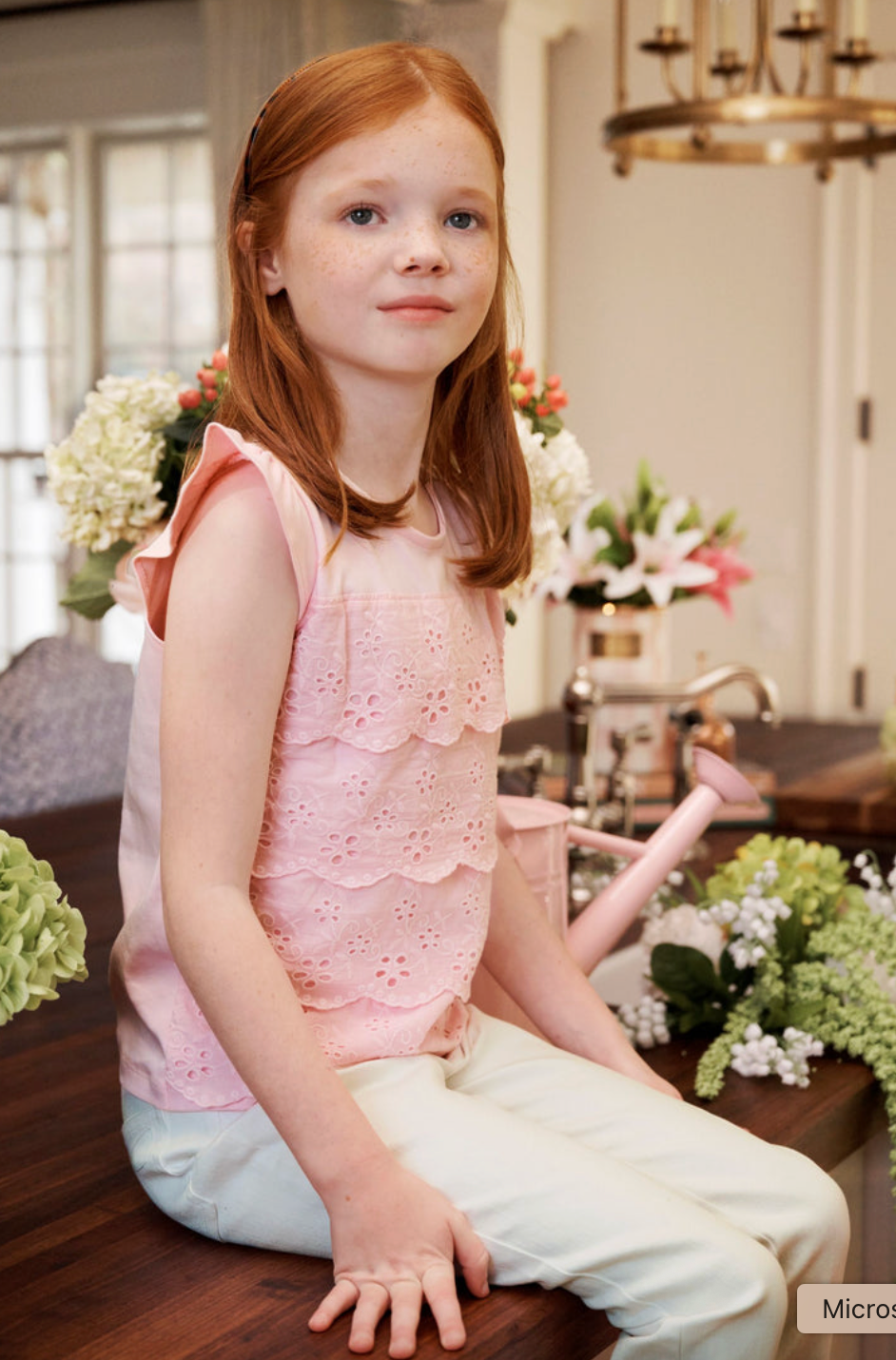 Ellie's Eyelet tank- Palm Beach pink