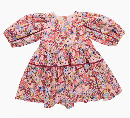 girls maribelle dress- burgundy sketched floral