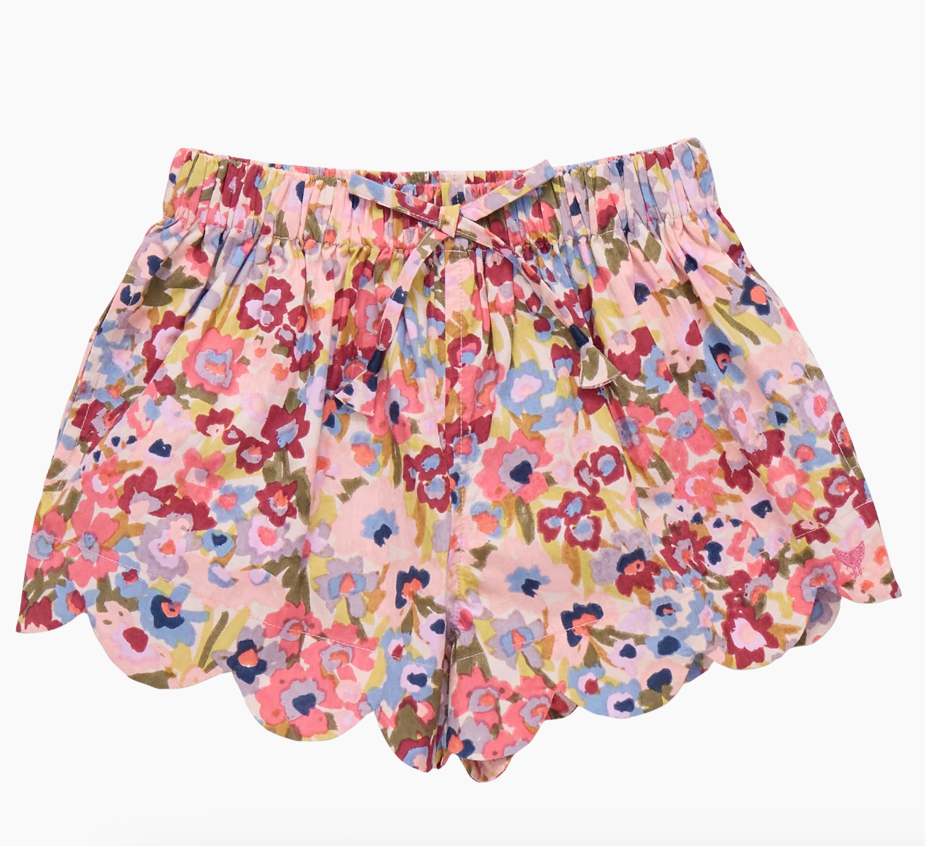 girls scallop short-burgundy sketched floral