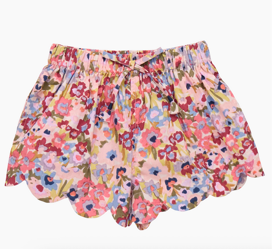 girls scallop short-burgundy sketched floral