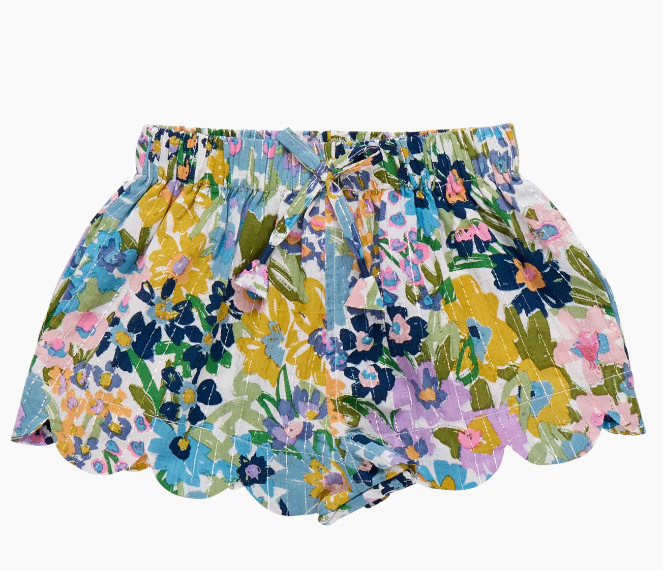 Girls Scallop Short - Blue Large Sketched Floral