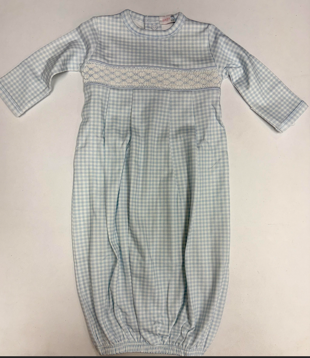 Blue gingham classic Pima Hand Smocked Gown