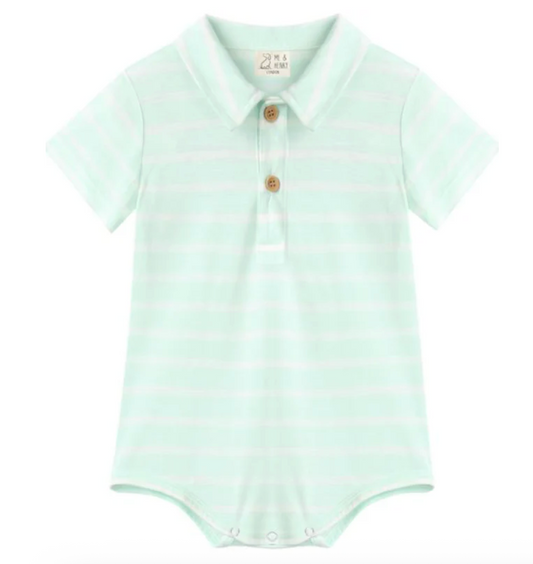 Jetty jersey onesie white and mint stripe