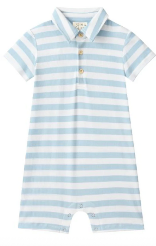 Drift pale Chambray / White Stripe polo romper