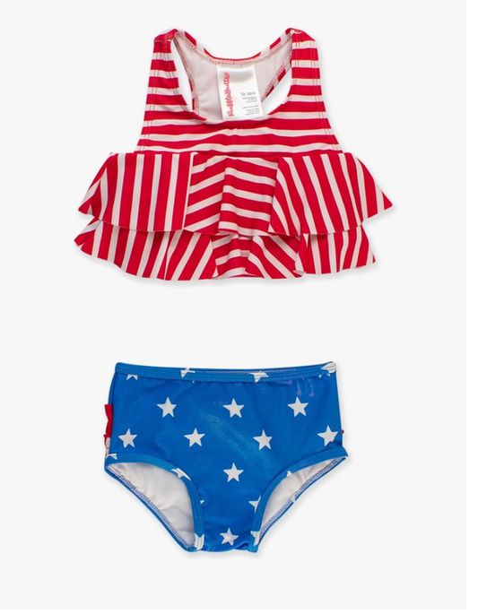 Shimmer stars and stripes flounce bikini 2- piece
