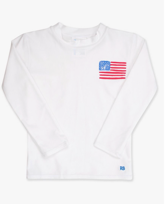 freedom flag white applique long sleeve rash guard