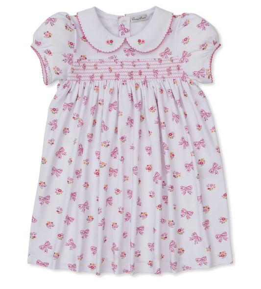 smocked dress- blossoming bows