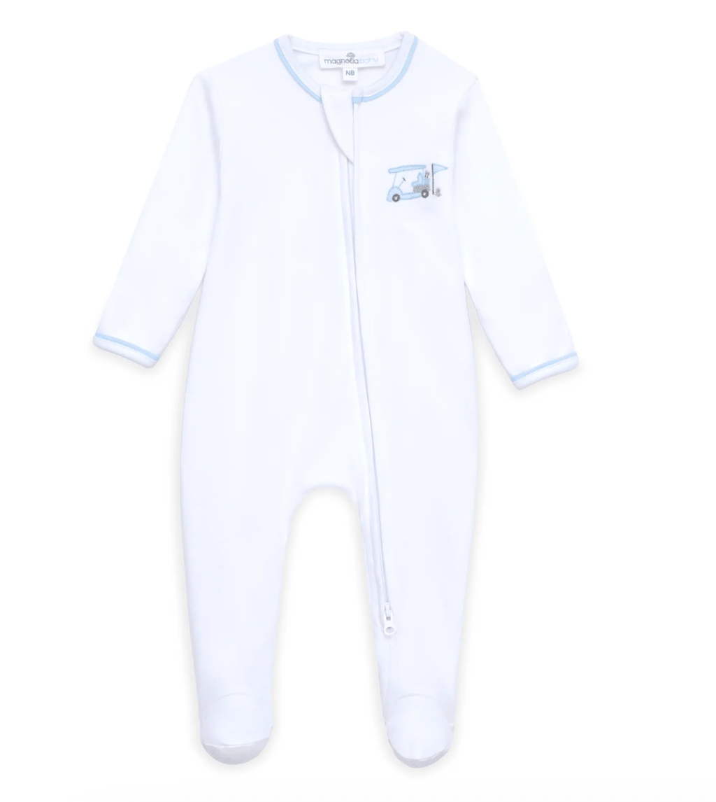 little golfer zip footie- light blue