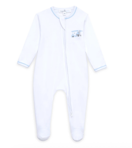little golfer zip footie- light blue