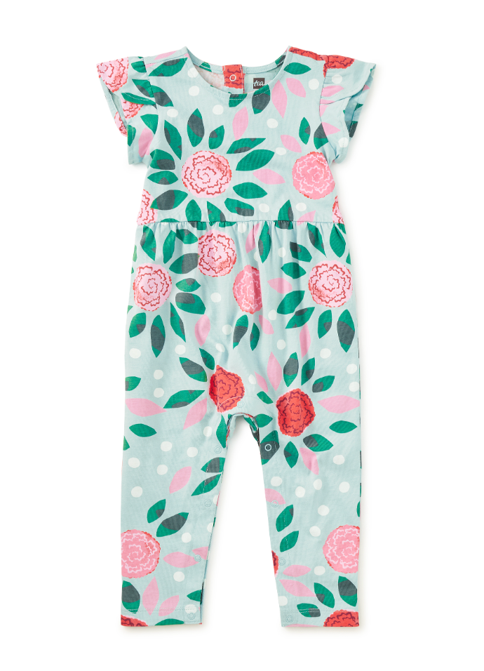 Tulip Sleeve Baby Romper-Spinning Carnations