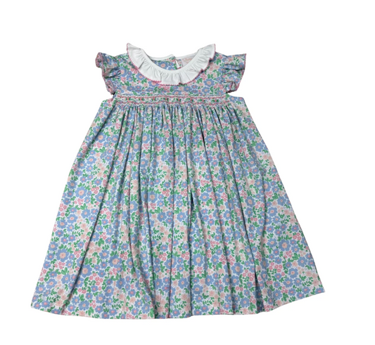periwinkle petals smocked flutter dress