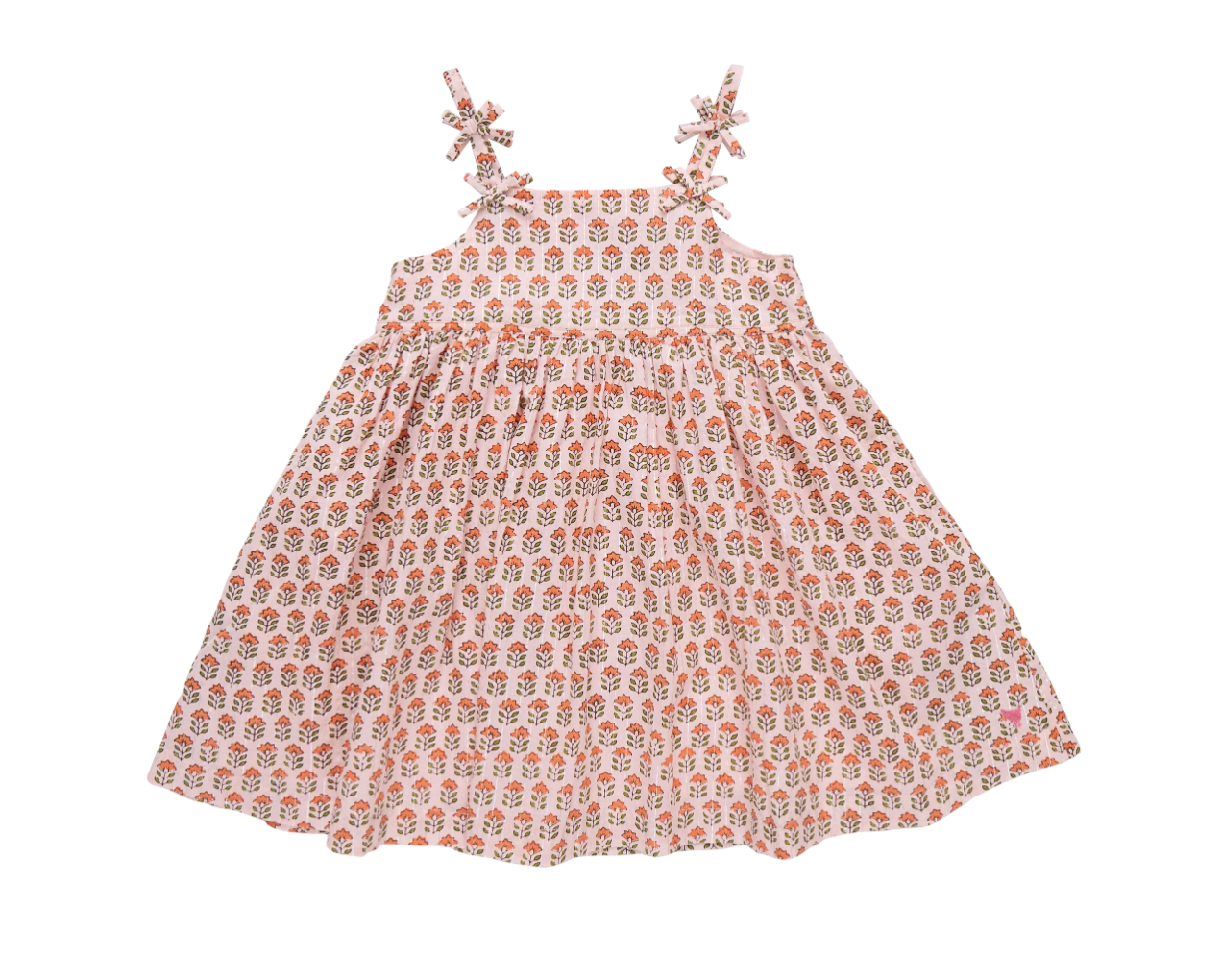 Girls Tia Dress- Pink Prairie Block Print