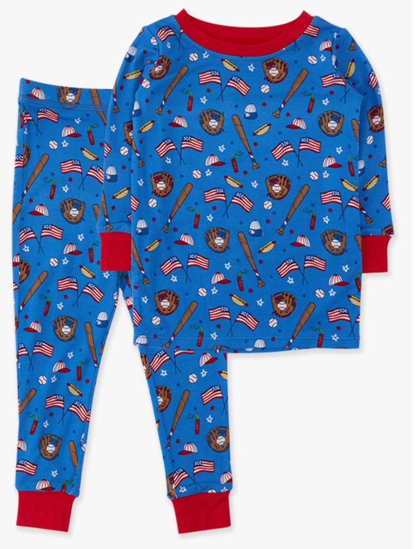 Blue Stars & Strikes Long Sleeve Pajama Set, Bamboo Viscose
