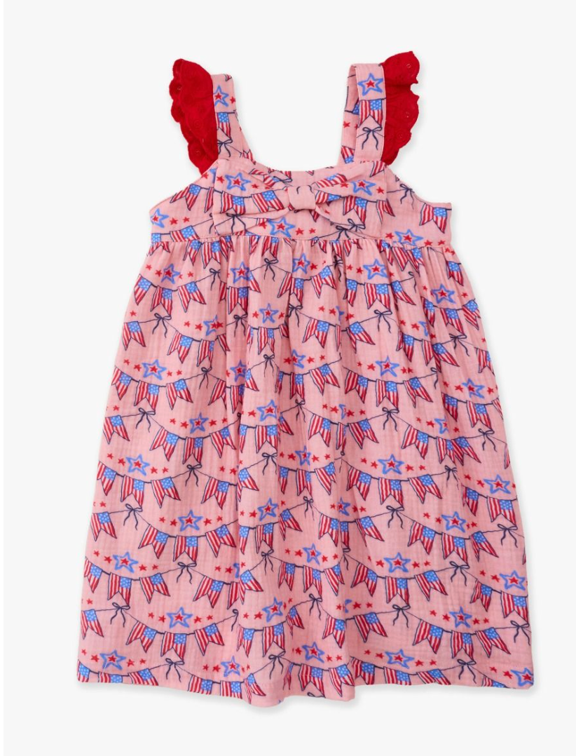 American Sweetheart Cotton Gauze Flutter Bow Woven Dress