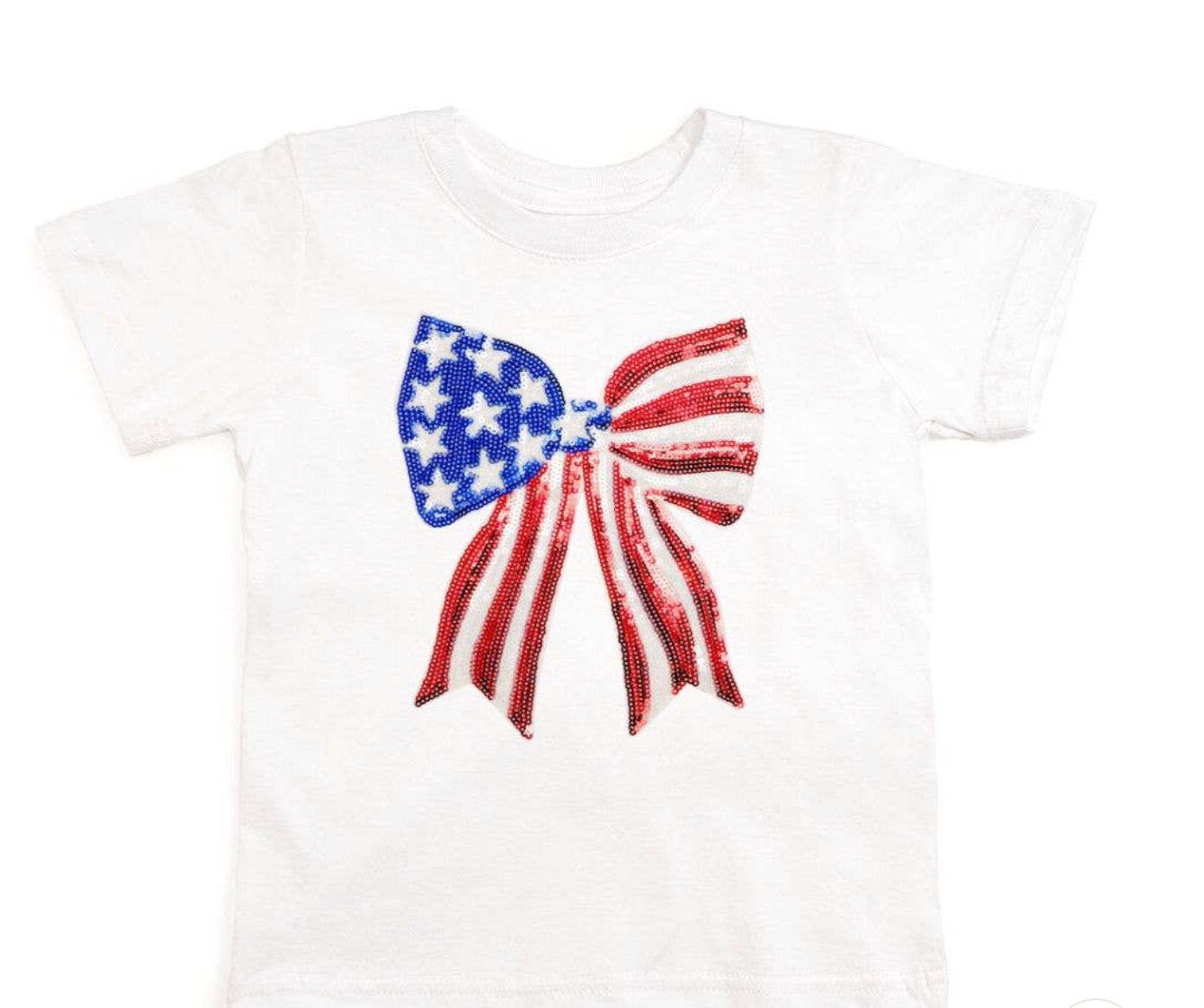 Patriotic Sequin Bow Patch Short Sleeve T-Shirt