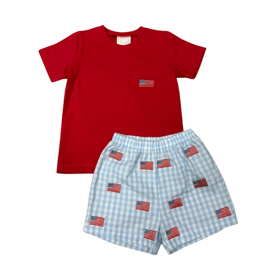 Embroidered Flag Sprinkle Pocket Short Set