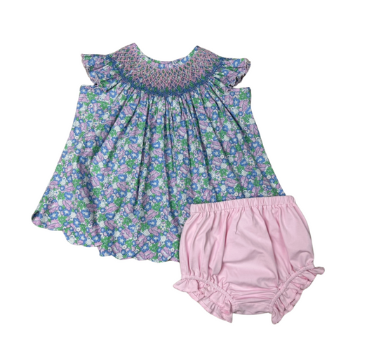 Brilliant Blooms Pearl Smocked Bishop Bloomer