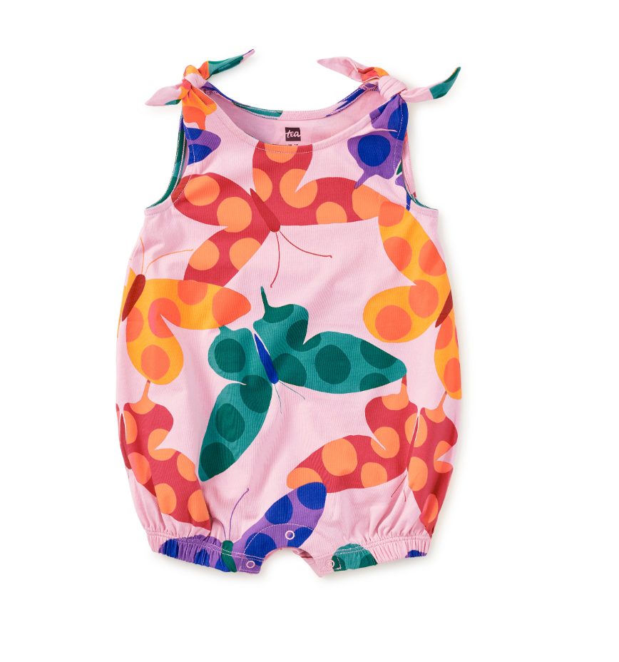 Tie shoulder baby romper- butterfly spot