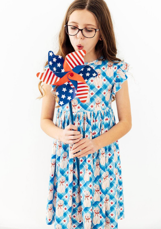 Star Spangled Pups Flutter Sleeve Twirl Dress
