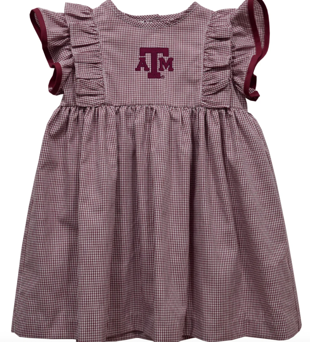 TAMU Embroidered Maroon Gingham Dress