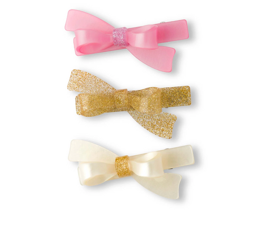 Bows Pink  Glitter and Gold/Pearl Hair Clips