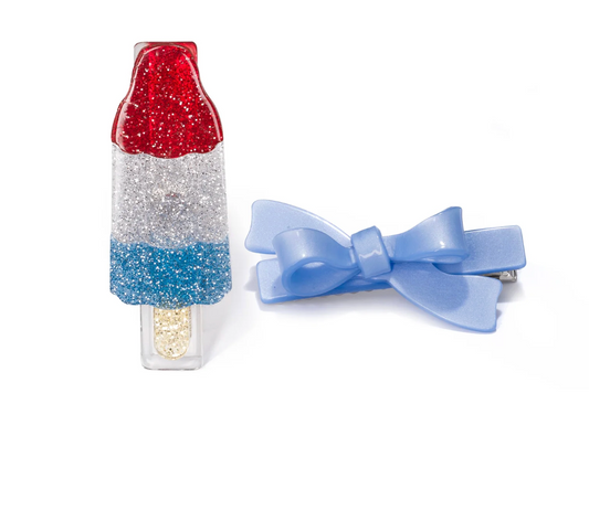 Popsicle Glitter Blue Bow Hair Clip