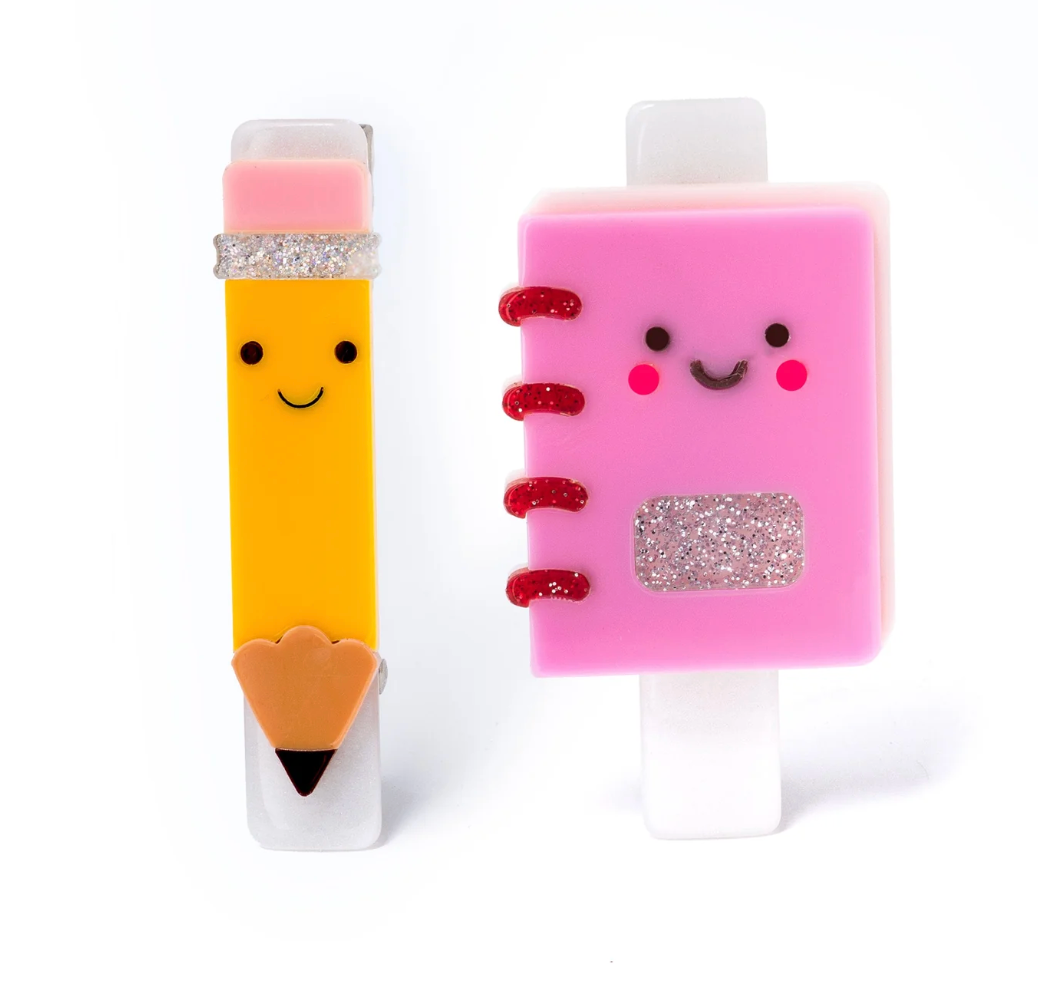 Pink Notebook/Pencil Hair Clips