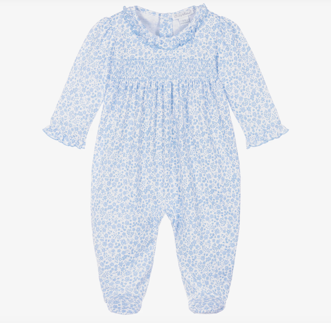 Girls Blue Pima Cotton Fall Blooms footie