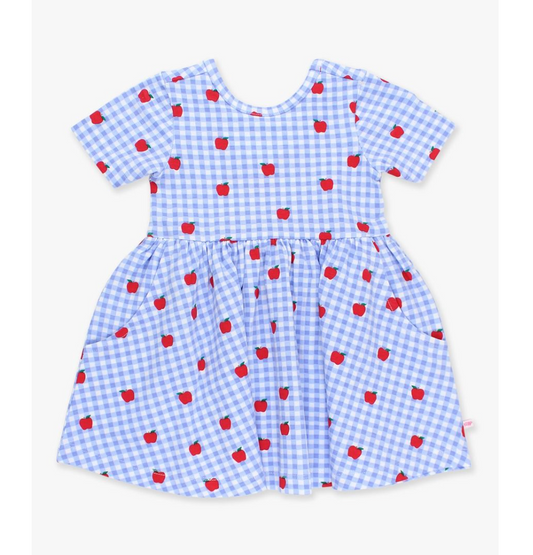Apple Orchard Gingham Knit Short Sleeve Twirl Dress