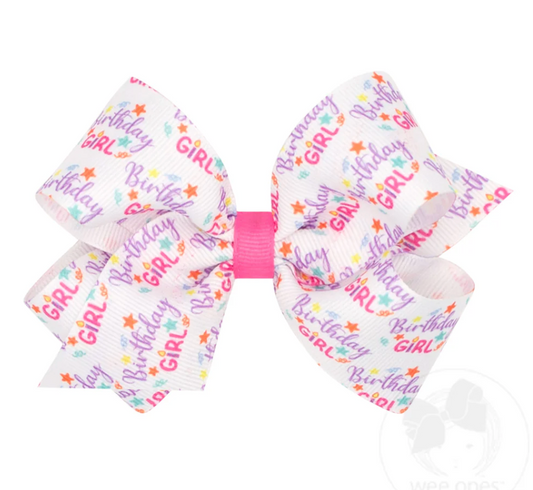 Medium Birthday Girl Print Grosgrain Hair Bow