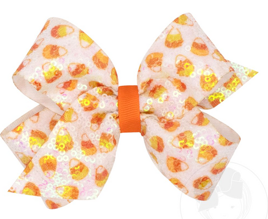 Candy Corn Print Sequin Hair Bow