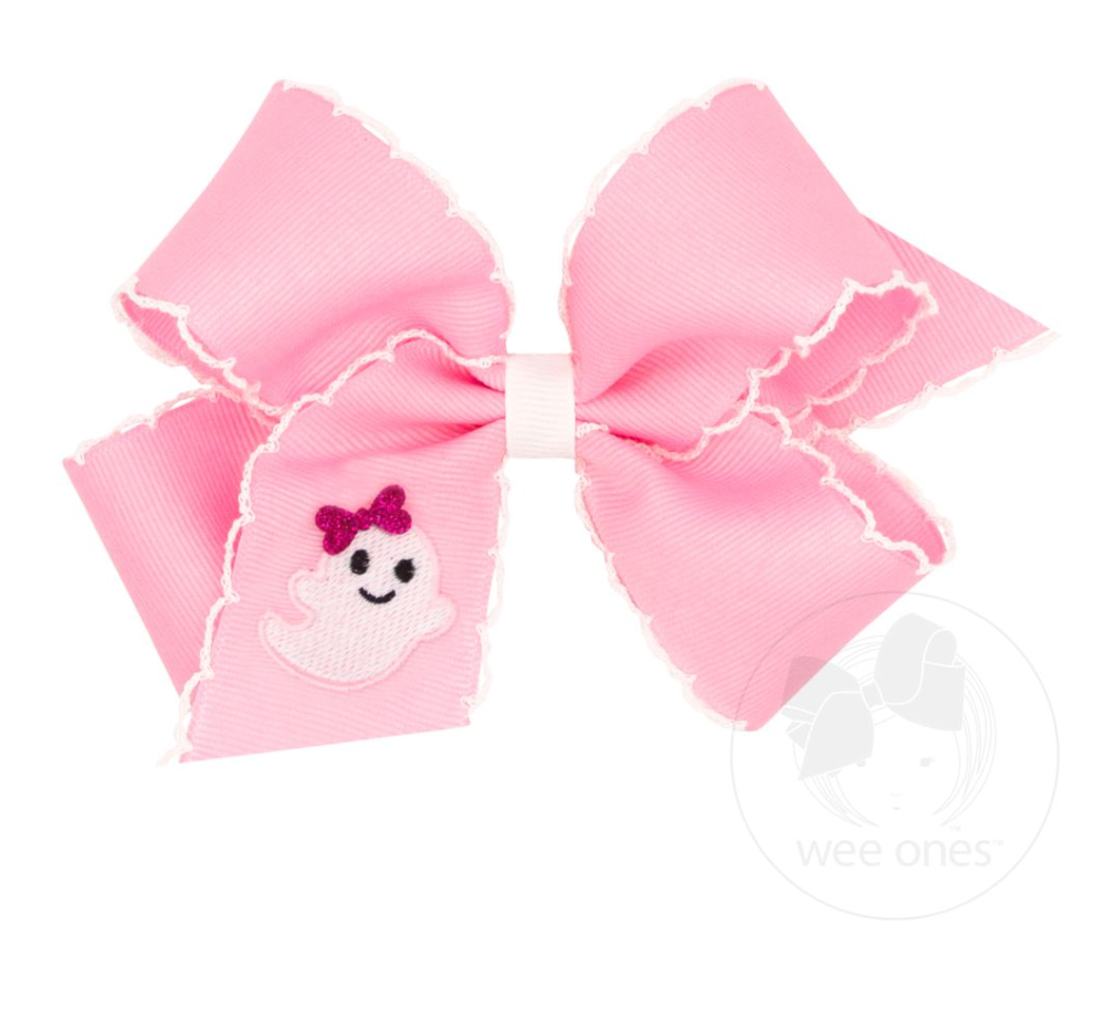 Halloween Ghost Embroidery Moonstitch Hair Bow