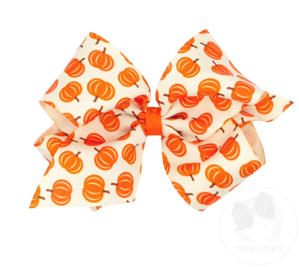 Harvest Pumpkin Print Grosgrain Hair Bow