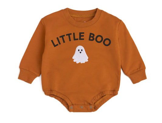 Little Boo Patch Halloween Long Sleeve Romper