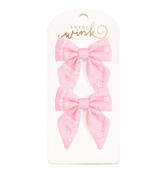 Pink Bandana Western Bow Clip Set