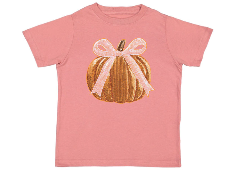 Coquette Pumpkin Sequin Patch Short Sleeve T-Shirt