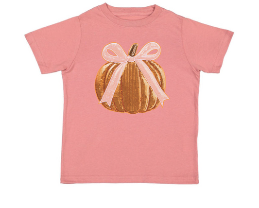 Coquette Pumpkin Sequin Patch Short Sleeve T-Shirt